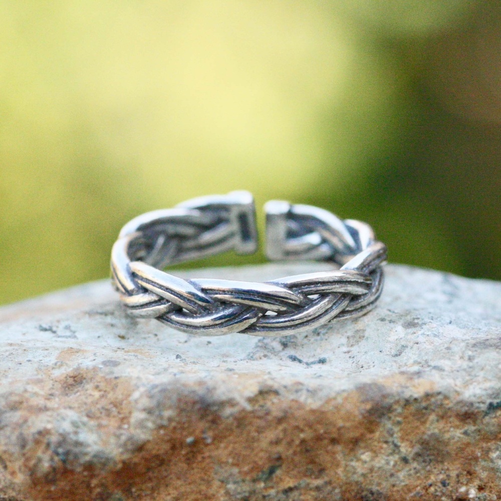New Handmade Sterling Silver Woven Band Ring, Adjustable Unisex Design